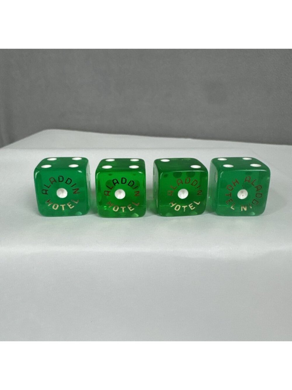 Vtg Aladdin Hotel & Casino Green Dice Set of 4 Las Vegas souvenir gambling aa